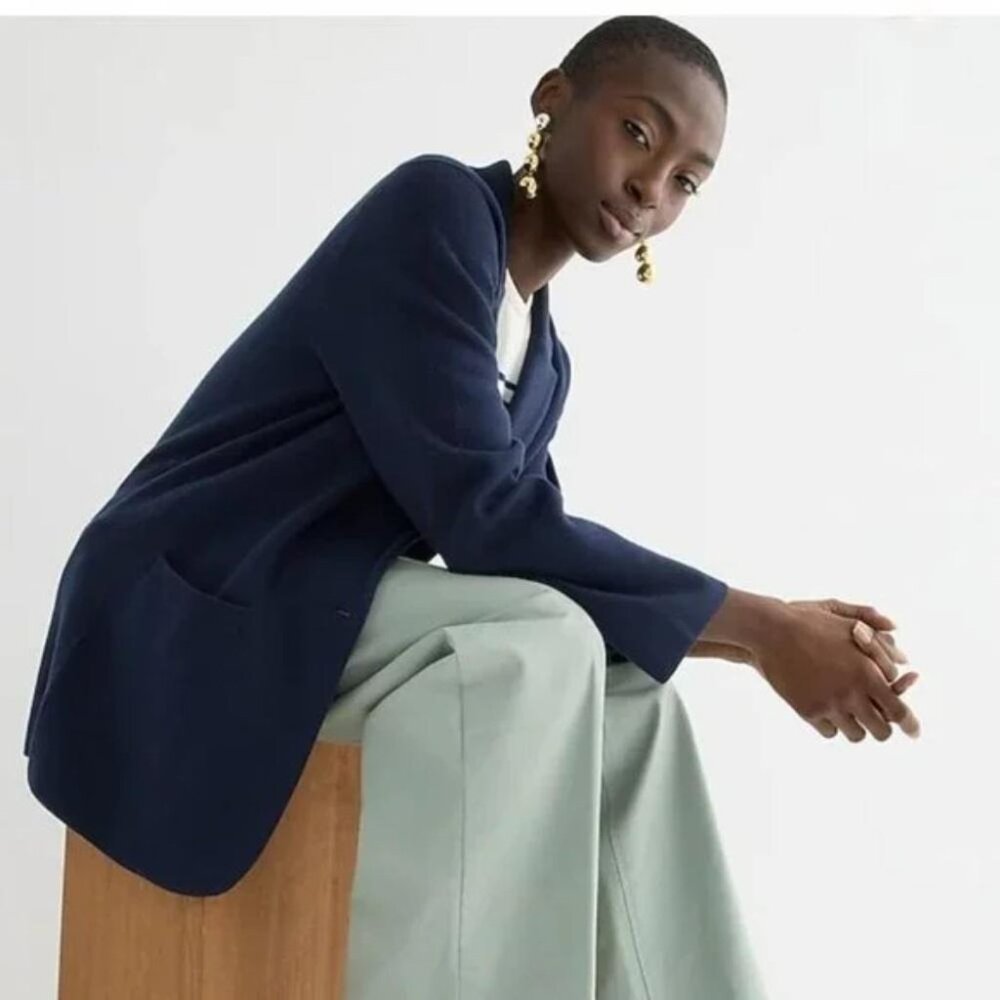 J. Crew Cecile relaxed sweater blazer blue cotton-blend knit jacket classic M